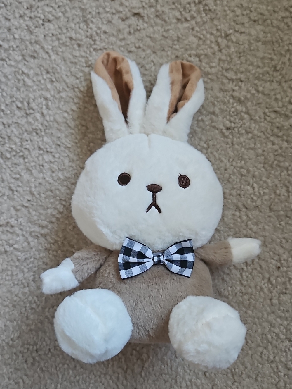 Plush Bunny Toy in White and Tan with Bow Tie - Kids Toys